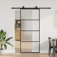 Berkfield Sliding Door with Hardware Set Black 90x205 cm ESG Glass