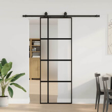 Berkfield Sliding Door with Hardware Set Black 76x205 cm Tempered Glass