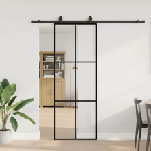 Berkfield Sliding Door with Hardware Set Black 76x205 cm ESG Glass