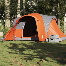 Berkfield Family Tent Dome 6-Person Grey and Orange Waterproof