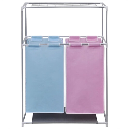 2-Section Laundry Sorter Hamper with a Top Shelf for Drying 1