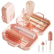 6 in 1 Baby Bottle Cleaning Kit with Drying Rack, Silicone Brush Set for Travel and Easy Soap Dispensing