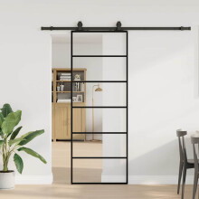 Berkfield Sliding Door with Hardware Set Black 76x205 cm ESG Glass