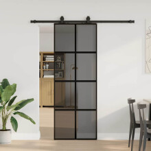Berkfield Sliding Door with Hardware Set Black 76x205 cm Tempered Glass