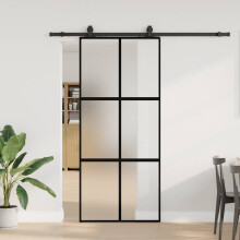 Berkfield Sliding Door with Hardware Set Black 90x205 cm Tempered Glass
