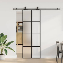 Berkfield Sliding Door with Hardware Set Black 76x205 cm ESG Glass