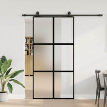 Berkfield Sliding Door with Hardware Set Black 102.5x205 cm Tempered Glass