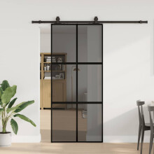 Berkfield Sliding Door with Hardware Set Black 90x205 cm Tempered Glass