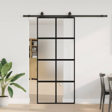 Berkfield Sliding Door with Hardware Set Black 90x205 cm Tempered Glass