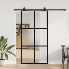 Berkfield Sliding Door with Hardware Set Black 102.5x205 cm Tempered Glass