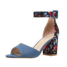 Women Platform Heels Chunky Heel Sandals with Peep Toe Slingback Adjustable Ankle Strap Printed Summer Style