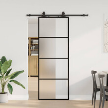 Berkfield Sliding Door with Hardware Set Black 76x205 cm ESG Glass