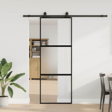 Berkfield Sliding Door with Hardware Set Black 76x205 cm Tempered Glass