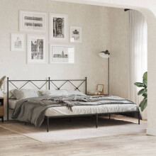 Berkfield Metal Bed Frame without Mattress with Headboard Black 200x200cm