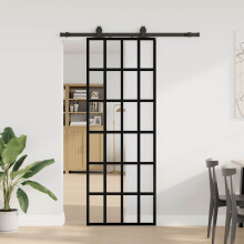 Berkfield Sliding Door with Hardware Set Black 76x205 cm ESG Glass