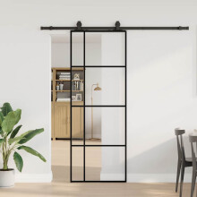 Berkfield Sliding Door with Hardware Set Black 76x205 cm ESG Glass