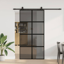 Berkfield Sliding Door with Hardware Set Black 102.5x205 cm Tempered Glass