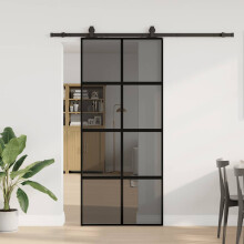 Berkfield Sliding Door with Hardware Set Black 90x205 cm Tempered Glass