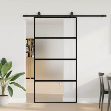 Berkfield Sliding Door with Hardware Set Black 102.5x205 cm Tempered Glass