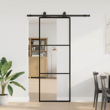 Berkfield Sliding Door with Hardware Set Black 76x205 cm ESG Glass