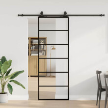 Berkfield Sliding Door with Hardware Set Black 76x205 cm ESG Glass