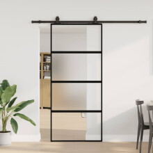 Berkfield Sliding Door with Hardware Set Black 90x205 cm Tempered Glass