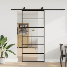 Berkfield Sliding Door with Hardware Set Black 90x205 cm ESG Glass