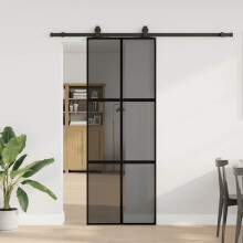 Berkfield Sliding Door with Hardware Set Black 76x205 cm Tempered Glass