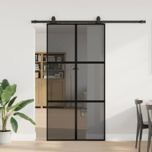 Berkfield Sliding Door with Hardware Set Black 102.5x205 cm Tempered Glass