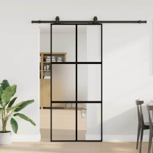 Berkfield Sliding Door with Hardware Set Black 90x205 cm Tempered Glass