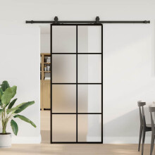 Berkfield Sliding Door with Hardware Set Black 90x205 cm ESG Glass