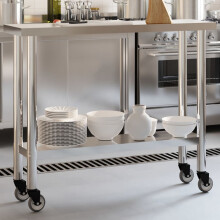Berkfield Kitchen Work Table with Wheels 110x30x85 cm Stainless Steel
