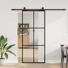 Berkfield Sliding Door with Hardware Set Black 90x205 cm ESG Glass