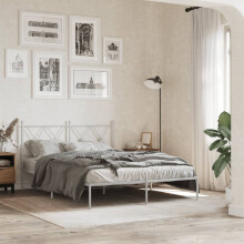 Berkfield Metal Bed Frame without Mattress with Headboard White 140x190cm