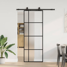 Berkfield Sliding Door with Hardware Set Black 76x205 cm ESG Glass