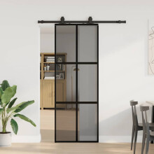 Berkfield Sliding Door with Hardware Set Black 76x205 cm Tempered Glass