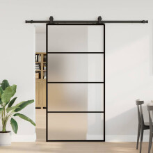 Berkfield Sliding Door with Hardware Set Black 102.5x205 cm ESG Glass
