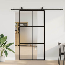 Berkfield Sliding Door with Hardware Set Black 102.5x205 cm Tempered Glass