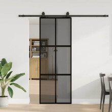 Berkfield Sliding Door with Hardware Set Black 76x205 cm Tempered Glass