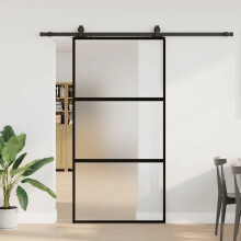 Berkfield Sliding Door with Hardware Set Black 102.5x205 cm Tempered Glass