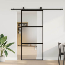 Berkfield Sliding Door with Hardware Set Black 90x205 cm Tempered Glass