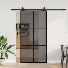 Berkfield Sliding Door with Hardware Set Black 102.5x205 cm Tempered Glass