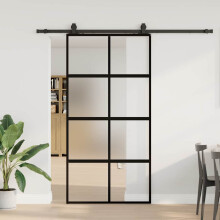 Berkfield Sliding Door with Hardware Set Black 102.5x205 cm Tempered Glass
