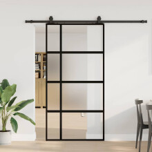 Berkfield Sliding Door with Hardware Set Black 102.5x205 cm Tempered Glass