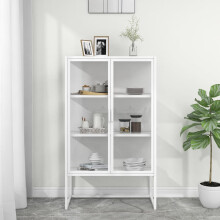 Berkfield Highboard White 80x35x135 cm Steel and Tempered Glass