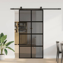 Berkfield Sliding Door with Hardware Set Black 102.5x205 cm Tempered Glass