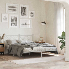 Berkfield Metal Bed Frame without Mattress with Headboard White 150x200cm