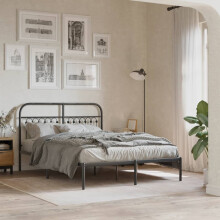 Berkfield Metal Bed Frame without Mattress with Headboard Black 135x190cm