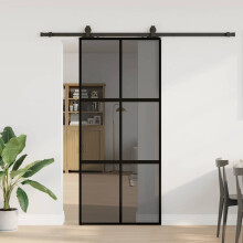 Berkfield Sliding Door with Hardware Set Black 90x205 cm Tempered Glass