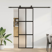 Berkfield Sliding Door with Hardware Set Black 76x205 cm Tempered Glass